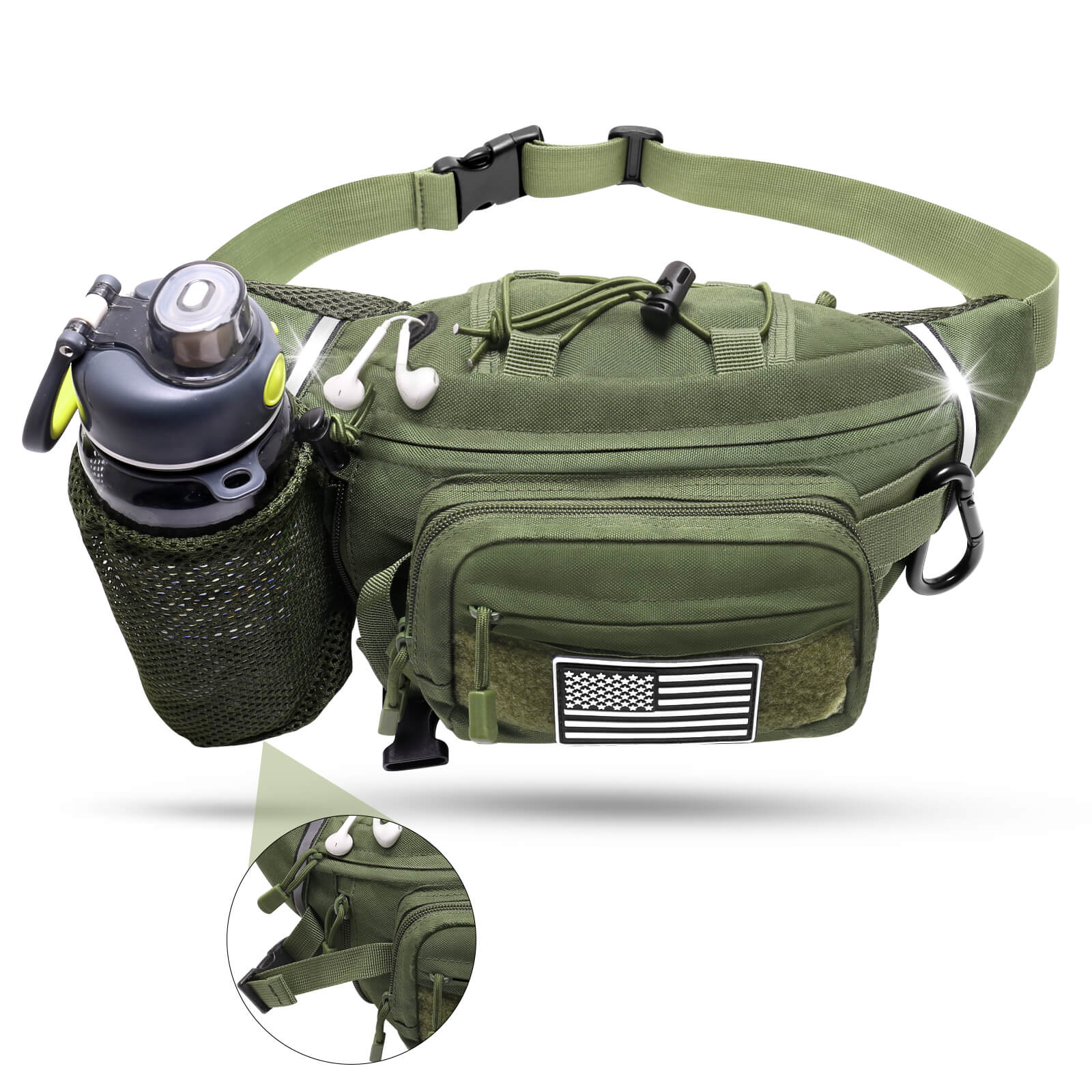 Fanny Pack Waist Bag For Hiking Fishing With 2 Water Bottle Holder Lumbar  Pack 